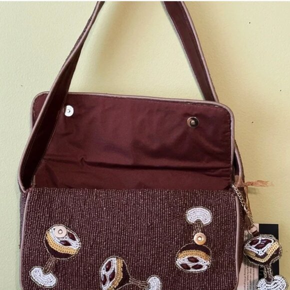 Espresso Martini Drink Made In India Hand Sewn Beaded Shoulder Bag w Charm NWT - Picture 8 of 9